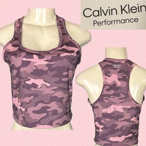 Calvin Klein Performance L Pink Camouflage Scoop Neck Racerback Crop Tank Top